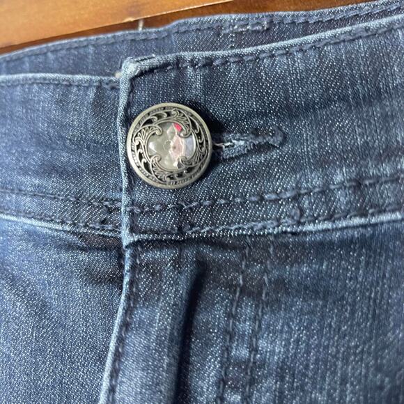 Chico's blue jeans women's 10 PLATINUM DENIM dark wash with embroidery flower - Picture 6 of 16